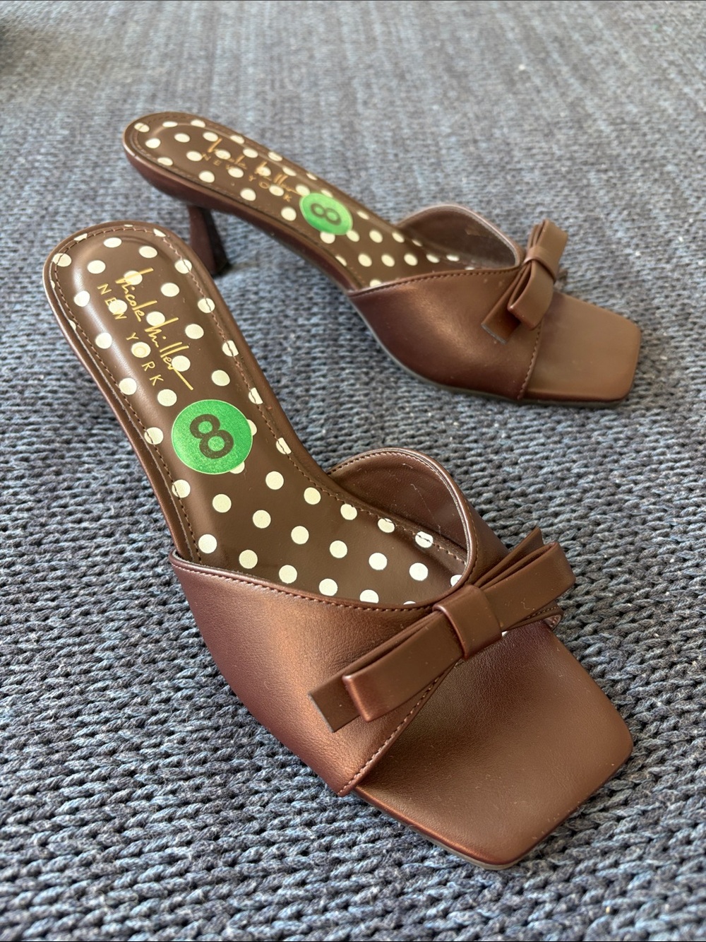Nicole Miller Brown Bow Mule Heels